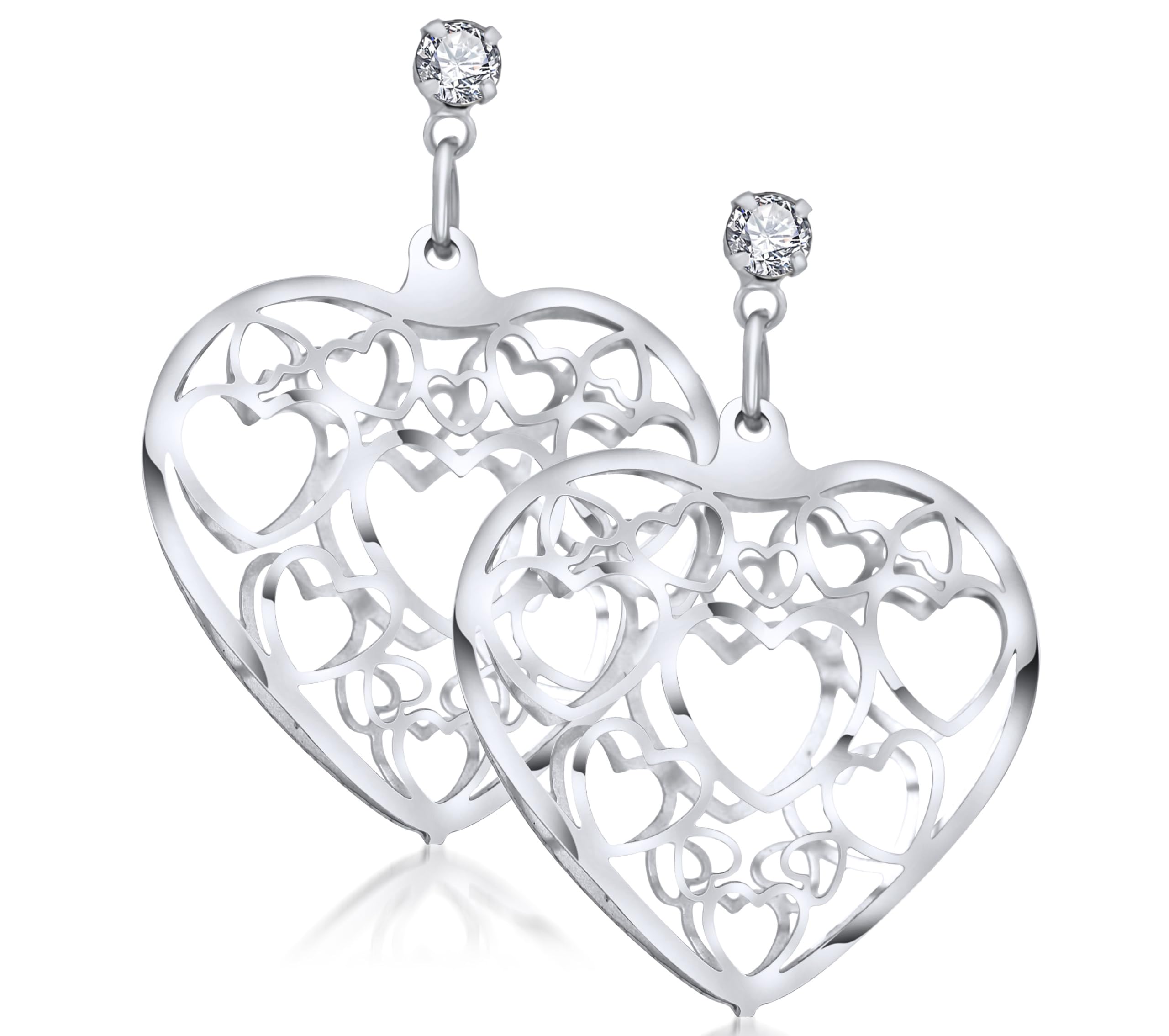 Charming Titanium Heart Filigree Drop Earrings with Push Back Design for Women - Hypoallergenic, Ideal Gift for Moms and Girlfriends - 1.5 Inches Length, 1.2 Inches Width