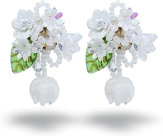 Handcrafted Silver Flower Stud Earrings with Vibrant Glass Accents for Women - Bohemian-Inspired Floral Design
