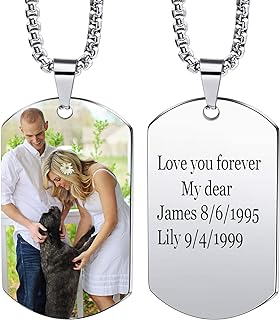 Custom Photo Dog Tag Pendant Necklace Engraving Date/Text/Pictures Stainless Steel Personalized Necklace for Men Women Boys Girls