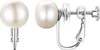 Suplight 925 Stelring Silver Natural Freshwater Pearl Non Piercing Clip On Stud Earrings/Dangle Earrings 4mm-10mm, Cultured Pearl Jewelry for Women Girls (with Gift Box)