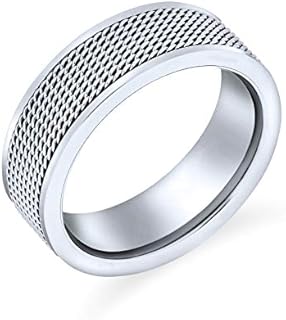 Cable Wedding Ring with Cuban Curb Chain Design for Men, Round Stainless Steel Gothic Biker Band
