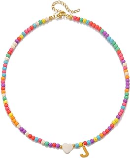 Colorful Initial Bead Necklace with Lobster Clasp and Ball Chain for Women and Teen Girls - Personalized Alphabet Design