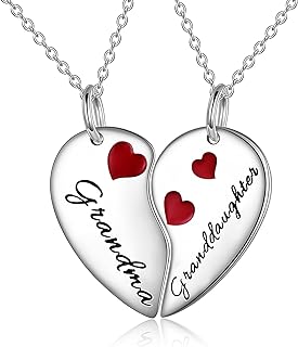 Lobster Clasp Sterling Silver Grandma Pendant Necklace with Rolo Chain and Cubic Zirconia Gem for Women – POPLYKE Two Heart Design