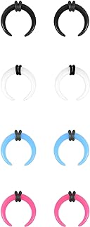 ZS 4 Pairs Acrylic Septum Taper Pincher Ring, 14G 12G 10G 8G 6G 4G 2G 0G 00G Buffalo Horseshoe Nose Ring Stretcher Expander for Stretching Pierced Nose Ear