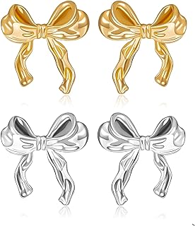 Gold Silver Bow Earrings for Women Classic Ribbon Bow Stud Earrings Cute BowKnot Earrings Bow Jewelry Gifts for Women Teen Girls