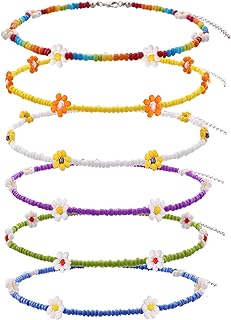 Beaded Choker Necklaces For Women Vsco Boho Handmade Flower Necklace Cherry Cute Necklace For Teen Girls Beach Necklace Set 6 Pieces