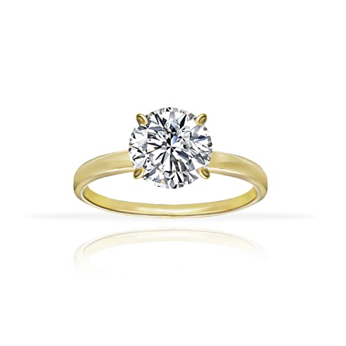 Hoops & Loops 925 Sterling Silver 1.0-3.0 Carats Round Brilliant Cut Cubic Zirconia Solitaire Engagement Bridal Wedding Statement Band Ring for Women, Silver & Yellow Gold Flashed Sterling Silver