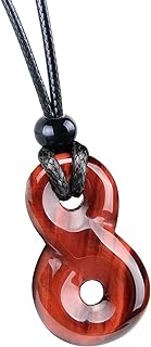 Infinity Necklace - Real Red Tiger Eye Gemstone - High Vibration Crystal - Spiritual Jewelry - Good Luck and Protection Powers Amulet - Healing Stones