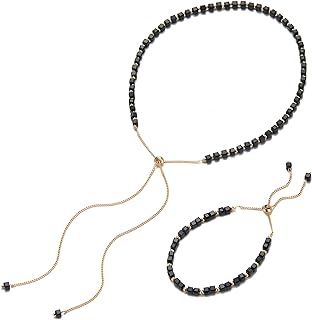Women's FULU AUTUMN Crystal Beaded Necklace and Bracelet Set in Black & Gold with Slide Lock Clasp, Zinc Metal Type