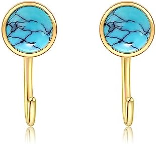 Stylish 14K Yellow Gold Turquoise Half Hoop Earrings Perfect for Women Seeking Minimalist, Hypoallergenic Jewelry