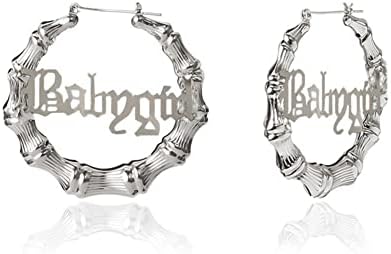 Bamboo Hoop Earrings Vintage Oversized Round Bamboo Grain Letter Big Hoop Earrings for Women Hip-Hop Fashion Jewelry