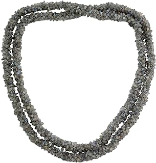 Handmade Indian Long 47" Labradorite Bead Necklace on Ball Chain, No Clasp Design, Striking Grey 'Beautiful Mood' Collection