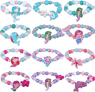 JOTIKO Handcrafted Mermaid Bead Bracelet in Natural Wood for Girls Age 3-9 with Ocean-Themed Charms Design
