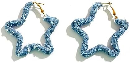 Bohemia Denim Hoop Earrings Simple Exaggerated Big Circle Round Earrings Vintage Geometric Statement Earrings For Women Girl Fashion Jewelry