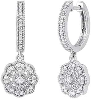 Dazzlingrock Collection 0.41 Carat (ctw) Round White Diamond Vintage-Inspired Floral Drop & Dangle Earring For Her | Available in 10K/14K/18K Gold & 925 Sterling Silver