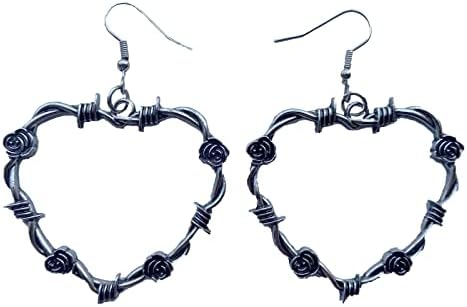 Gothic Barbed Wire Hoop Earrings For Women Girls Goth Black Heart Earrings Punk Large Chunky Earrings Big Dangle Earrings