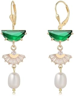 Art Deco Leverback Dangle Drop Earrings - 14k Gold 1920s Classic Elegant Vintage Flapper Gatsby Pearl Chandelier Design for Bridal,Wedding,Prom,Formal Wear