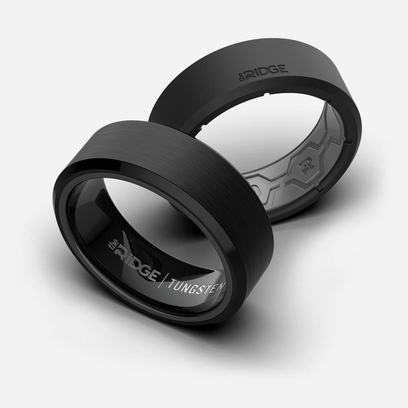 Tungsten Rings For Men - Mens Wedding Band - Strong, Durable, and Scratch-Resistant Beveled Ring With Silicone Band