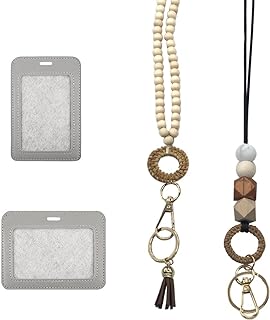 2PCS Beaded Teacher Lanyards with 2 ID Badges Holder Cute Beaded Lanyards Necklace for ID Badges and Keys Bohe Bead Lanyard for Teacher Women,Nurses,Office