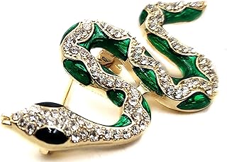 Glamorous Gold Tone Crystal & Enamel Green Coiled Snake Brooch Pin Exquisite Vintage Jewelry