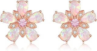CiNily Womens Flower Earrings Studs for Teen Girls Dainty Fire Opal Studs 14K White/Gold Plated Lightweight Cubic Zirconia Stud Earrings Trendy Diamond Jewelry for Wedding Party Birthday Summer Gifts