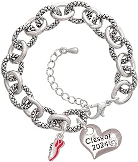 Enamel Running Shoe Charm Bracelet with Lobster Claw Clasp and Link Chain - Perfect Gift for Class of 2024, Heart Shape Design