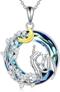 925 Sterling Silver Crystal Cat Moon Pendant Necklace with Bat Wings, Perfect Jewelry Gift for Women and Girls with a Love of Cats and Dreams