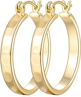 14K Gold Hoop Earrings for Women Trendy Gold Earrings Polished Gold Chunky Hoop Earrings Classic Dainty Gold Earrings Hoops for Women, 26mm*4mm (gold)