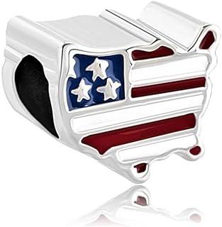 American Flag Bead Charm with Copper Base for Women's Pandora Bracelets, Patriotic Design