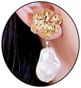Pearl Flower Earrings for Women Gold Large Flower Earrings Baroque Pearl Dangle Drop Earrings Party Prom Earrings for Women Girls