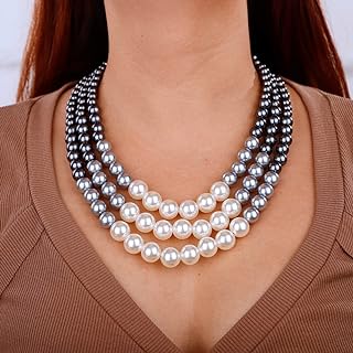 3-Layered Grey Bead Necklace with Lobster Clasp and Cable Chain, made of Alloy and Faux Pearls, for Fashion-Savvy Women, Elegant Chunky Design