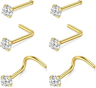 Longita Nose Studs 18g 20g 22g Nose Stud Nose Rings Studs Corkscrew Nose Rings Nose piercing Stud Nose Ring Nose Screw Nose Bone Tiny Small Nose Stud Silver Gold