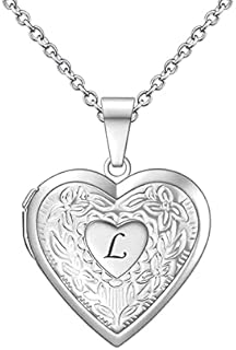 Women's Heart Photo Locket Necklace with Picture inside Initial A-Z Letter Alphabet Love Jewelry Pendant Necklace