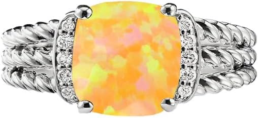 Princess Cut Opal Engagement Ring with Sterling Silver Rope Design for Women, Adjustable Size, Multicolor Option (9x9mm Opal)