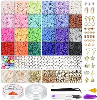 Meschett 6000 PCS Clay Beads for Bracelet Making,24 Colors 6mm Flat Round Polymer Clay Beads with Pendant Charms Kit Letter Beads and Elastic Strings for Jewelry Making Kit & Craft Supplies