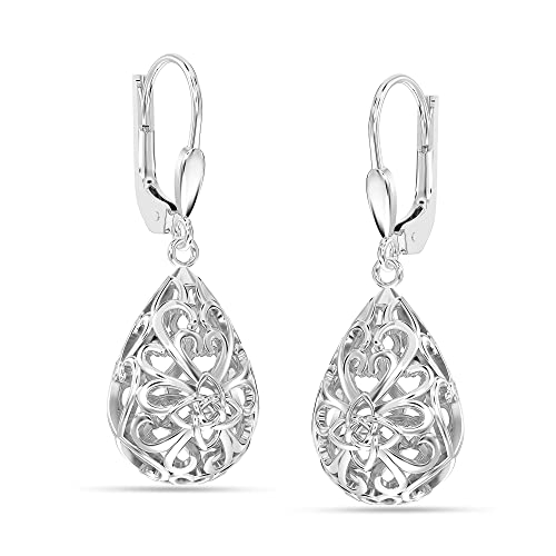 LeCalla 925 Sterling Silver Leverback Earrings Lightweight Teardrop Lever-Back Drop Dangle Earring for Women