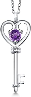 Amethyst-Studded Heart Key Pendant Necklace for Women in 925 Sterling Silver with 18-inch Cable Chain - A Perfect Gift for Mom, Wife, Graduation and Anniversary