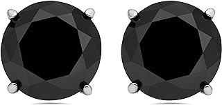 3 Ct Round Black Diamond 14K White Or Yellow Gold Studs Earrings Basket Setting