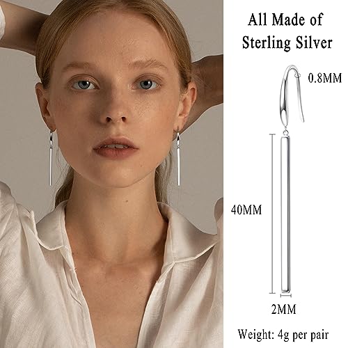 Sterling Silver Bar Dangle Drop Earrings for Women Lightweight Long Dangle Earrings Minimalist Silver Gold Bar Dangling Earrings