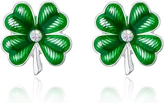 Silver-Plated Shamrock Stud Earrings with CZ Crystals for Women and Girls by RareLove: An Elegant Nickel Alloy St Patrick's Day Gift