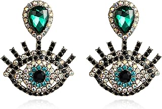 Crystal Embellished Evil Eye Stud Earrings with Push Back for Women in Heart Shape Design
