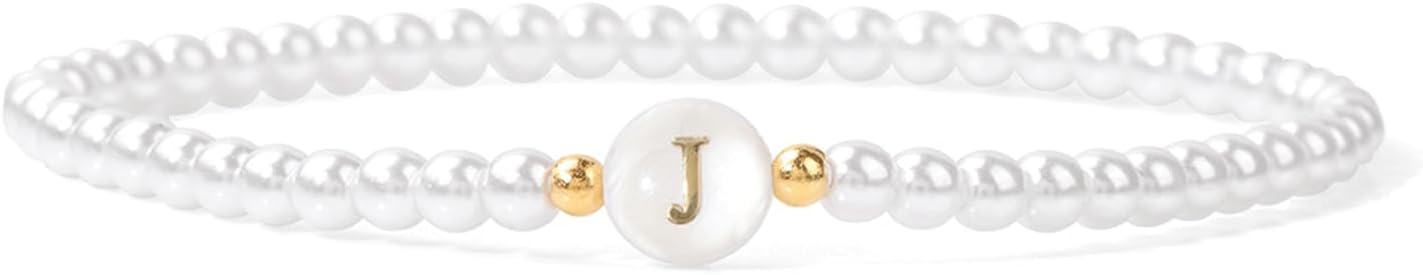 Beaded Monogram Bracelet with Bead Chain for Women, Dainty Pearl Initial A-Z Charm Design, Personalized & Adjustable Birthday Gift