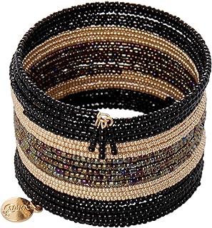No-Clasp Multilayer Seed Bead Stretch Bracelets on Bead Chain for Women and Girls - Coiris Bohemian Style Bangle in Zinc Material, One-Size fits All
