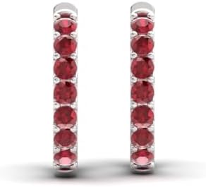 Lever Back Ruby Huggie Earrings in 14k White Gold for Women, Round Design