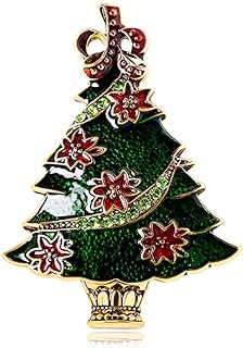 Santa Leaf Xmas Tree Brooch Pin for Women Girls Men Gold Plated Enamel Fashion Cute Red Green Flower Christmas Festival Ornament Brooches Lapel Pins Antique Holiday Party Dress Accessories Jewelry Gift Souvenir