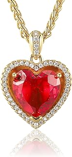 Cowlyn Forever Love Heart Pendant Necklace Simulated Birthstone Crystals Red Love Cubic Zirconia 18K Gold Rope Chain Dainty Charm Birthday Valentine Mother's Day Jewelry for Women Girls