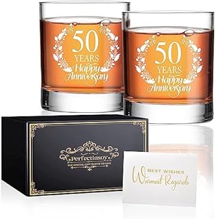 50 Years Happy Anniversary Whiskey Glass Gift Set, 50th Anniversary Wedding Gift For Mom, Dad, Grandparents, Soulmate, Couple, 50 Years Gifts, Happy 50th Anniversary Birthday