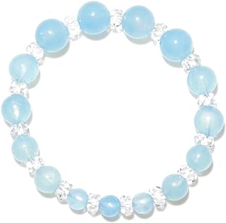 [Amber Crystal] Women Healing Chakra Aquamarine Size Gradient Natural Blue Lucky Crystal Beads Elastic Bracelet