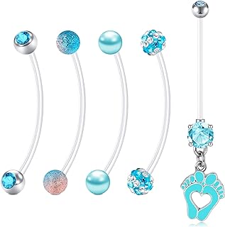 Anicina 14G Flexible Clear Acrylic Pregnancy Belly Button Ring Personalized Dangle Pregnancy Maternity Belly Rings 22/25/32/35/38mm