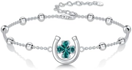 Lucky Horseshoe Bracelet Four Leaf Clover Bracelet for Women 925 Sterling Silver Horse Bracelet Jewelry Gifts Lucky Clover Bracelet Gifts for Women Girlfriend Daughter Mother